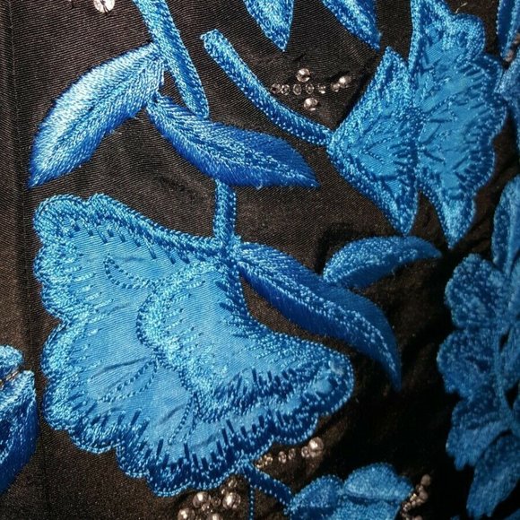 ◇$6,000 OSCAR DE LA RENTA BLACK BLUE EXCLUSIVE BEADED EMBROIDERED SILK DRESS 6 - Picture 8 of 16
